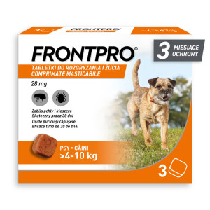 FRONTPRO® tabletki na pchły i kleszcze, dla psów od 4 do 10 kg - M: 28 mg dla psów >4-10 kg (3 tabletki)