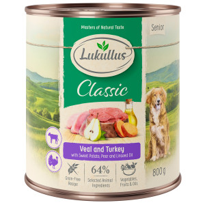 Lukullus Naturkost Senior, 6 x 800 g - Indyk i cielęcina