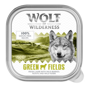 Wolf of Wilderness Monoprotein Adult, tacki 6 x 150 g  - Green Fields, jagnięcina
