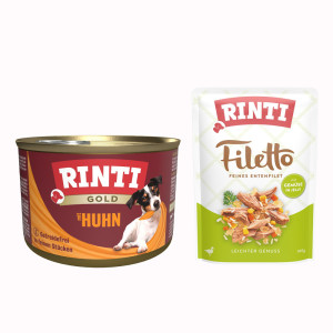 RINTI: Gold, 12 x 185 g + Filetto w galarecie, kaczka z warzywami, 100 g gratis!  - Kawałki kurczaka