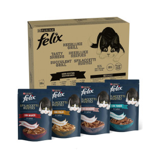 Jumbopack Felix "Tasty Shreds" Saszetki 80 x 80 g - Mięsne i rybne smaki
