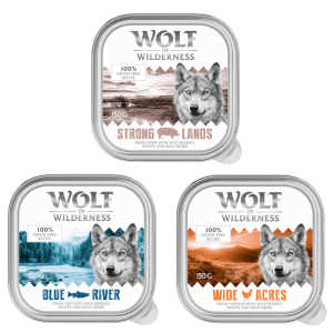 Wolf of Wilderness Monoprotein Adult, tacki 6 x 150 g  - Pakiet mieszany: kurczak, ryba, wieprzowina