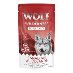 Wolf of Wilderness "Triple Taste" ,12 x 125 g - Canadian Woodlands - Wołowina, dorsz, indyk