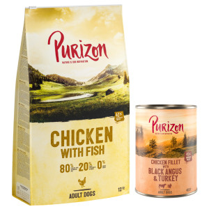 Purizon karma sucha i mokra, 12 kg + 6 x 400 g - Adult, kurczak i ryba