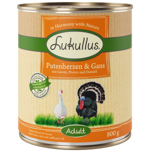 Lukullus Naturkost Adult, 6 x 800 g  - Serca z indyka i gęś