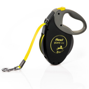 Smycz flexi GIANT S/M, <25kg - Długość: 8 m, czarna / neonowa żółta