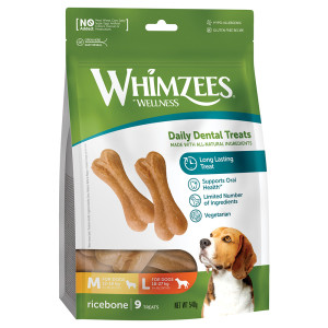 Whimzees by Wellness Ricebones, kość ryżowa - Rozmiar M/L: dla średnich i dużych psów (12-27 kg, 9 szt.)