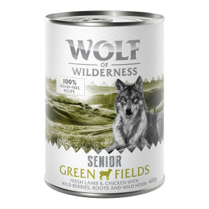 Wolf of Wilderness Senior, 6 x 400 g - Green Fields, jagnięcina i kurczak