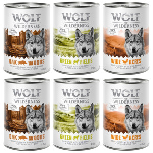 Korzystny pakiet Wolf of Wilderness Monoprotein Adult, 24 x 400 g - Pakiet mieszany: kaczka, jagnięcina i dziczyzna