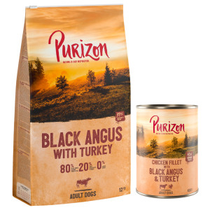 Purizon karma sucha i mokra, 12 kg + 6 x 400 g - Adult, wołowina Black-Angus i indyk