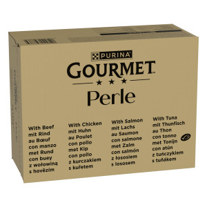Megapakiet Gourmet Perle, 96 x 85 g - Wołowina, kurczak, łosoś, tuńczyk w sosie