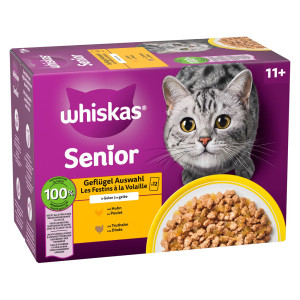 Pakiet mieszany Whiskas Senior w saszetkach, 12 x 85 g - 11+ Wybór dań drobiowych w galarecie