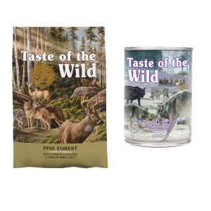 Mieszane żywienie: 12,2 kg Taste of the Wild + 6 x 390 g Taste of the Wild karma mokra! - Pine Forrest, 12,2 kg + Sierra Mountain Canine, 6 x 390 g