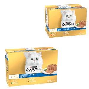 Megapakiet Gourmet Gold, 96 x 85 g + pakiet mieszany mięsny Feine Pastete, 24 x 85 g gratis! - Pakiet mieszany (mus - królik, kurczak, łosoś, nerki)