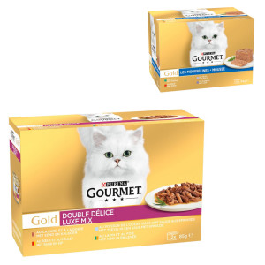 Megapakiet Gourmet Gold, 96 x 85 g + pakiet mieszany mięsny Feine Pastete, 24 x 85 g gratis! - Duo Delice, w sosie, luksusowy pakiet mieszany