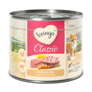 Megapakiet Feringa Classic Meat Menu Kitten, 24 x 200 g - Kurczak i cielęcina