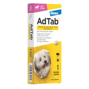 AdTabâ„¢ tabletki do rozgryzania i Å¼ucia przeciw pchÅ‚om i kleszczom dla psÃ³w - 1szt., 112.5 mg, dla psÃ³w o wadze 2,5 - 5,5 kg
