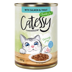 Catessy Kawałeczki w sosie i galarecie, 12 x 400 g - Z łososiem i pstrągiem w sosie