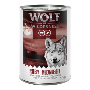 Wolf of Wilderness "Red Meat", 6 x 400 g - Ruby Midnight: Wieprzowina z wołowiną i królikiem
