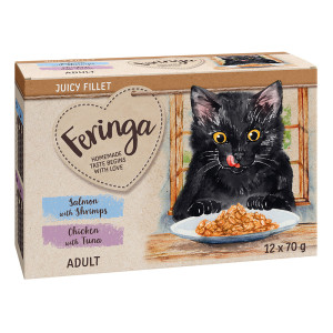 Feringa Juicy Fillet, 12 x 70 g  - Pakiet mieszany: łosoś z krewetkami i kurczak z tuńczykiem, 12 x 70 g