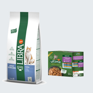 12 kg Libra Cat, sucha karma + Ultima Sterilised Cat, 8 x 85 g gratis! - Sterilized, tuńczyk