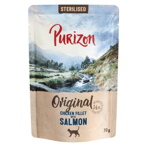 Korzystny pakiet Purizon Adult Sterilised, bez zbóż, 24 x 70 g  - Filet z kurczaka z łososiem