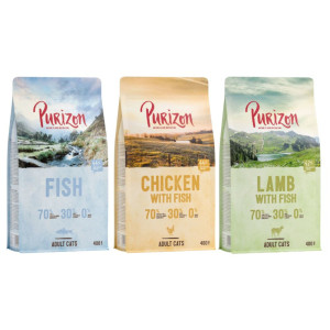 Mieszany pakiet próbny Purizon Adult dla kota, 3 x 400 g - Kurczak i ryba, ryba, jagnięcina i ryba