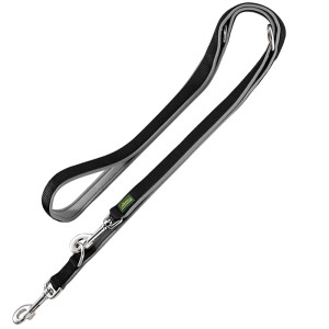 Smycz nylonowa HUNTER z neoprenowym podszyciem, czarno-szara - Dł. x szer.: 200 x 2 cm, regulowana