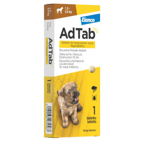 AdTabâ„¢ tabletki do rozgryzania i Å¼ucia przeciw pchÅ‚om i kleszczom dla psÃ³w - 1szt., 56.25 mg, dla psÃ³w o wadze 1,3 - 2,5 kg