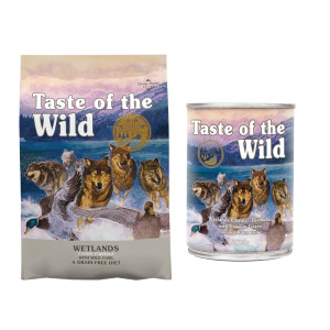 Mieszane żywienie: 12,2 kg Taste of the Wild + 6 x 390 g Taste of the Wild karma mokra! - Wetlands Canine, 12,2 kg + Wild Wetlands, 6 x 390 g