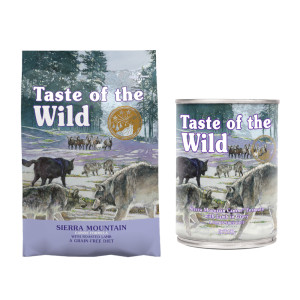 Mieszane żywienie: 12,2 kg Taste of the Wild + 6 x 390 g Taste of the Wild karma mokra! - Sierra Mountain, 12,2 kg + Sierra Mountain Canine, 6 x 390 g