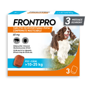 FRONTPRO® tabletki na pchły i kleszcze, dla psów od 10 do 25 kg - L: 68 mg dla psów >10-25 kg (3 tabletki)