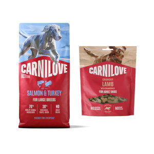 Carnilove: karma sucha, 12 kg + Dog Crunchy Snack, jagnięcina z żurawiną, 200 g gratis! - Active Large Breeds, łosoś i indyk, 12 kg + Crunchy Snack, jagnięcina z żurawiną, 200 g