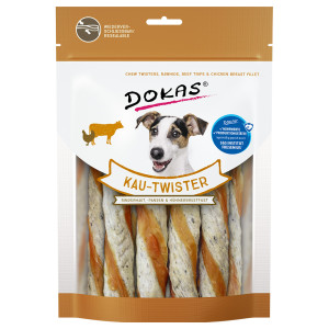 Dokas kręcone pałeczki do żucia - Skóra wołowa, żołądki i pierś z kurczaka, 3 x 200 g