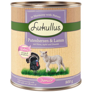 Lukullus Junior 6 x 800 g  - Serca indycze z jagnięciną