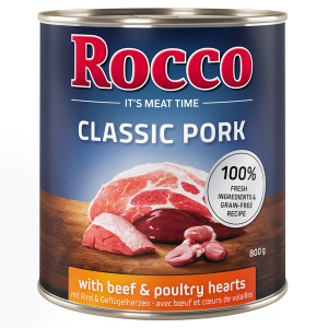 Megapakiet Rocco Classic Pork, 24 x 800 g - Wołowina i serca drobiowe