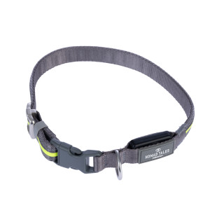 Nomad Tales Spirit USB LED obroża nylonowa, neonowy żółty i szary - Rozmiar M/L: Obwód szyi 45-65 cm