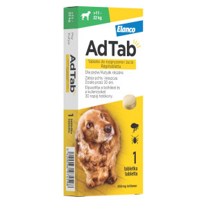 AdTabâ„¢ tabletki do rozgryzania i Å¼ucia przeciw pchÅ‚om i kleszczom dla psÃ³w - 1szt., 450 mg, dla psÃ³w o wadze 11 - 22 kg