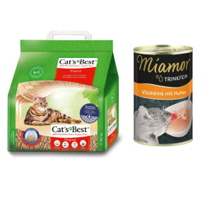 Cat's Best Original, żwirek zbrylający się + 135 ml Miamor Vitaldrink, napój dla kota gratis! - Original, 10 l (ok. 4,3 kg) + Kurczak, napój dla kota, 135 ml