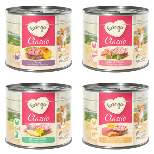 Megapakiet Feringa Classic Meat Menu Kitten, 24 x 200 g - Pakiet mieszany (Kurczak, indyk, królik, łosoś)