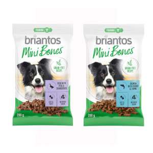 Briantos Mini Bones – bezzbożowa receptura - Pakiet mieszany: łosoś, kaczka, 2 x 200 g