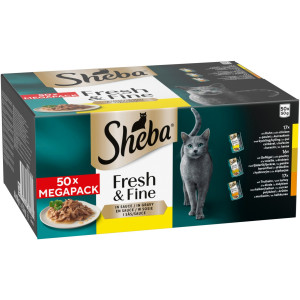 Pakiet mieszany Sheba Fresh & Fine w saszetkach, 50 x 50 g - Kurczak, drób i indyk w sosie