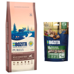 7,5 kg / 11 kg Bozita Dog Purely Grain Free + Bozita Meaty Bites, łoś i kaczka, 2 x 70 g gratis! - Puppy & Junior, łoś, 11 kg