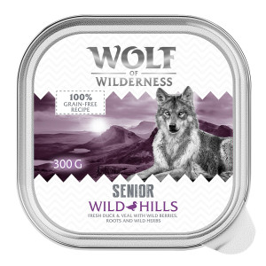 Wolf of Wilderness Senior - receptura dwubiałkowa, 6 / 24 x 300 g w tackach - 24 x 300 g: Wild Hills - kaczka i cielęcina