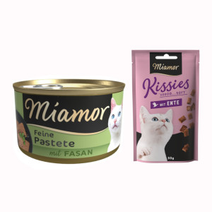 Miamor: Pastete, karma mokra, 12 x 85 g + Kissies z kaczką, przysmak dla kota, 50 g gratis! - Bażant