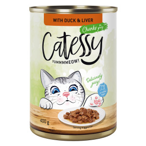 Catessy Kawałeczki w sosie i galarecie, 12 x 400 g - Z kaczką i wątróbką w sosie