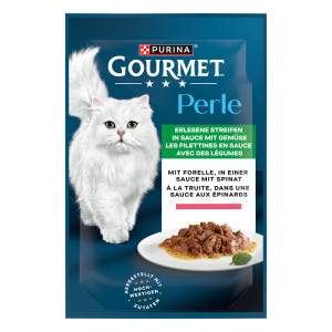 25% taniej! Gourmet Perle w sosie, karma mokra dla kota, 52 x 85 g - Pstrąg i szpinak