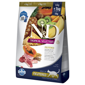 N&D Cat Tropical Selection Neutered, z jagnięciną - 5 kg (4 + 1 kg)