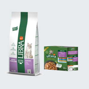 12 kg Libra Cat, sucha karma + Ultima Sterilised Cat, 8 x 85 g gratis! - Sterilized