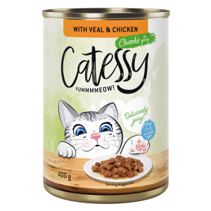 Pakiet Catessy Kawałeczki w sosie i galarecie, 24 x 400 g - Z cielęciną i kurczakiem w sosie
